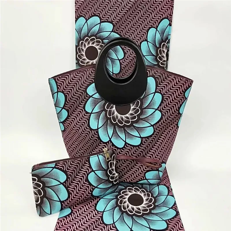 

Ankara African wax print fabric with matching bag sets wax tissu 6 yards cotton Africain wax bag sets for women party HF100605