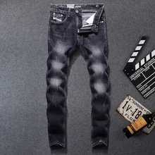 Черный Цвет Denim Джинсы Почесал Полосой Джинсы DSEL Бренд мужские Брюки Slim Fit Высокое Качество Улице Двигателя Байкер Джинсы мужчины