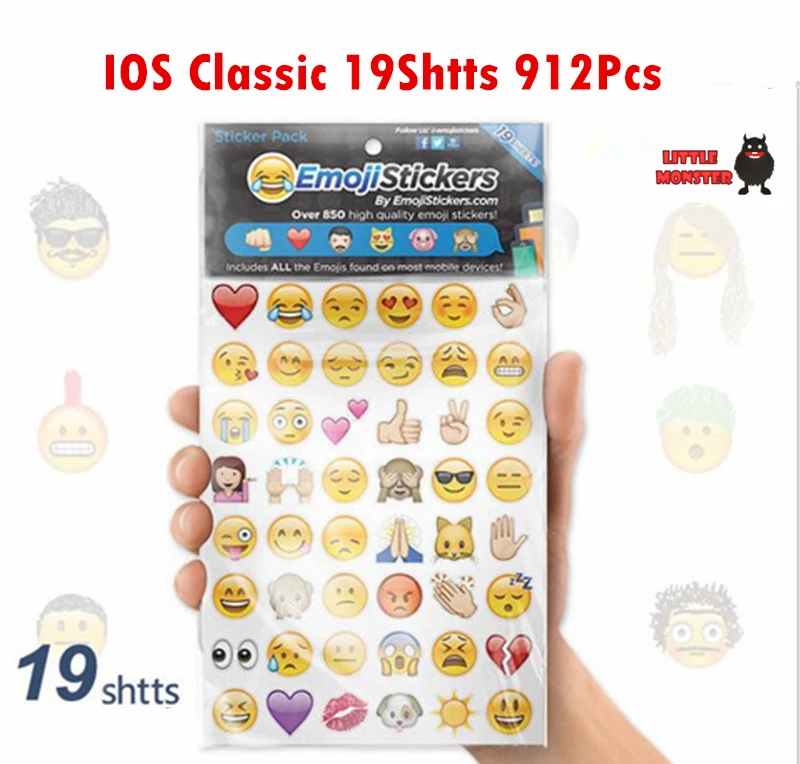 الرموز التعبيرية ملصق حزمة 912 الرموز التعبيرية ملصقات الأكثر شعبية Emojis للجوال الهاتف الاطفال غرف المنزل ديكور اللوحي 19 ملاءات/ حزمة