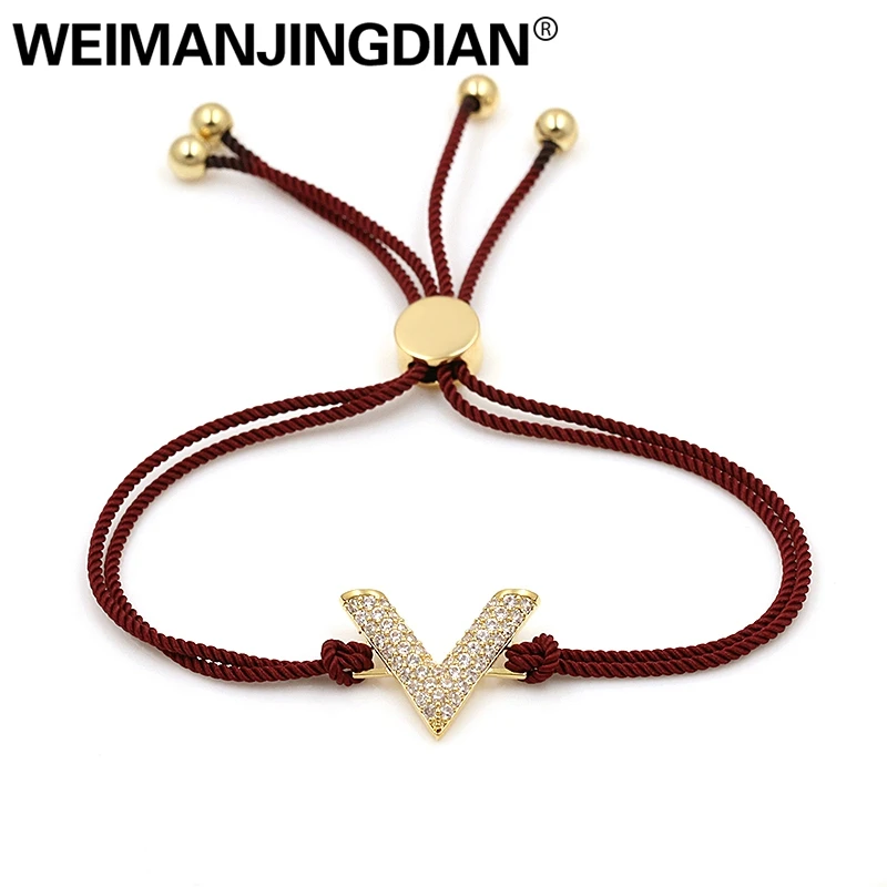 

2018 New Arrival Rope Chain Cubic Zirconia Letter V Adjustable Bracelets for Women or Girls Jewelry Gifts