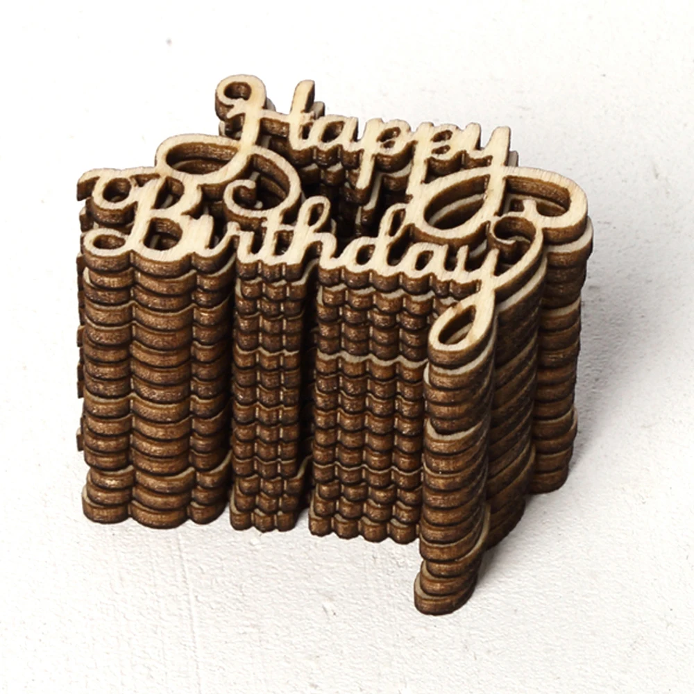 15Pcs "Happy Birthday" Laser Cut Wooden Slice Handcraft Letter Carving Wood Crafts Hanging Ornaments Home Decoration