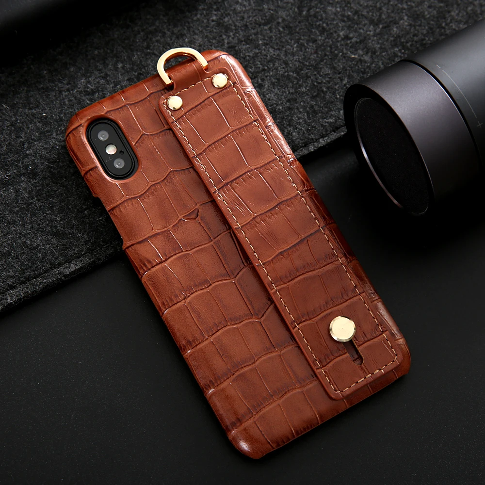 

For iPhone XS Leather Case Luxury Crocodile Pattern Hand Strap Genuine Leather Phone Case Cover for iPhone 11 Pro XS Max XS XR 7