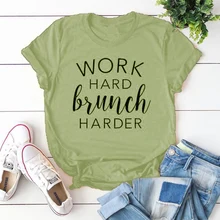 Camiseta dura de trabajo para el almuerzo camiseta dura con letra divertida impresa lema camiseta trabajo Tumblr gráfico Vintage Tops moda Hipster Grunge camisetas