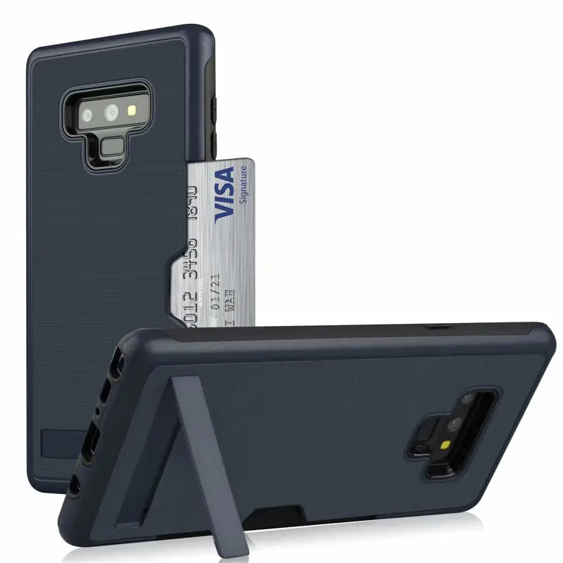 

Armor Case For Samsung Note 8 9 Dual Layer Card Slot Hard PC Silicone Shockproof Stand Cover for Galaxy S8 S9 Plus Holder Case