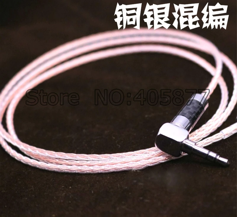 High quality copper and silver mixed braid 3 5MM Stereo Audio Cable headphone upgrade cable Right Angled Plug to straight Plug