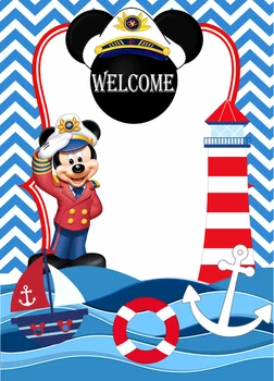

Colorwonder Mickey Mouse Cartoon Photography Background Captain Mickey 5x7ft for Kids Lighthouse Boat and Sea Vinyl Backdrop
