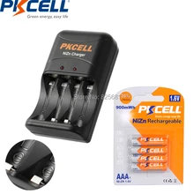 4PCS 1Card PKCELL Battrey NIZN AAA 3a Rechargeable Batteries 900mwh And Battery Charger US EU Plug For 2 To 4Pcs NIZN AA AAA