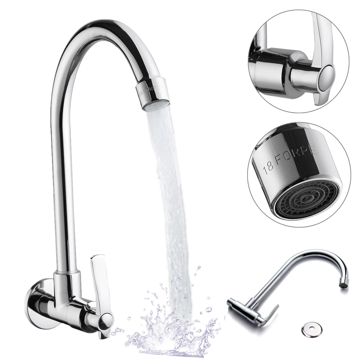 

1Pcs Kitchen Basin Water Faucet Single Cold Brass Stainless steel 360 Degree rotation Bathroom Basin Faucets Wall Mounted