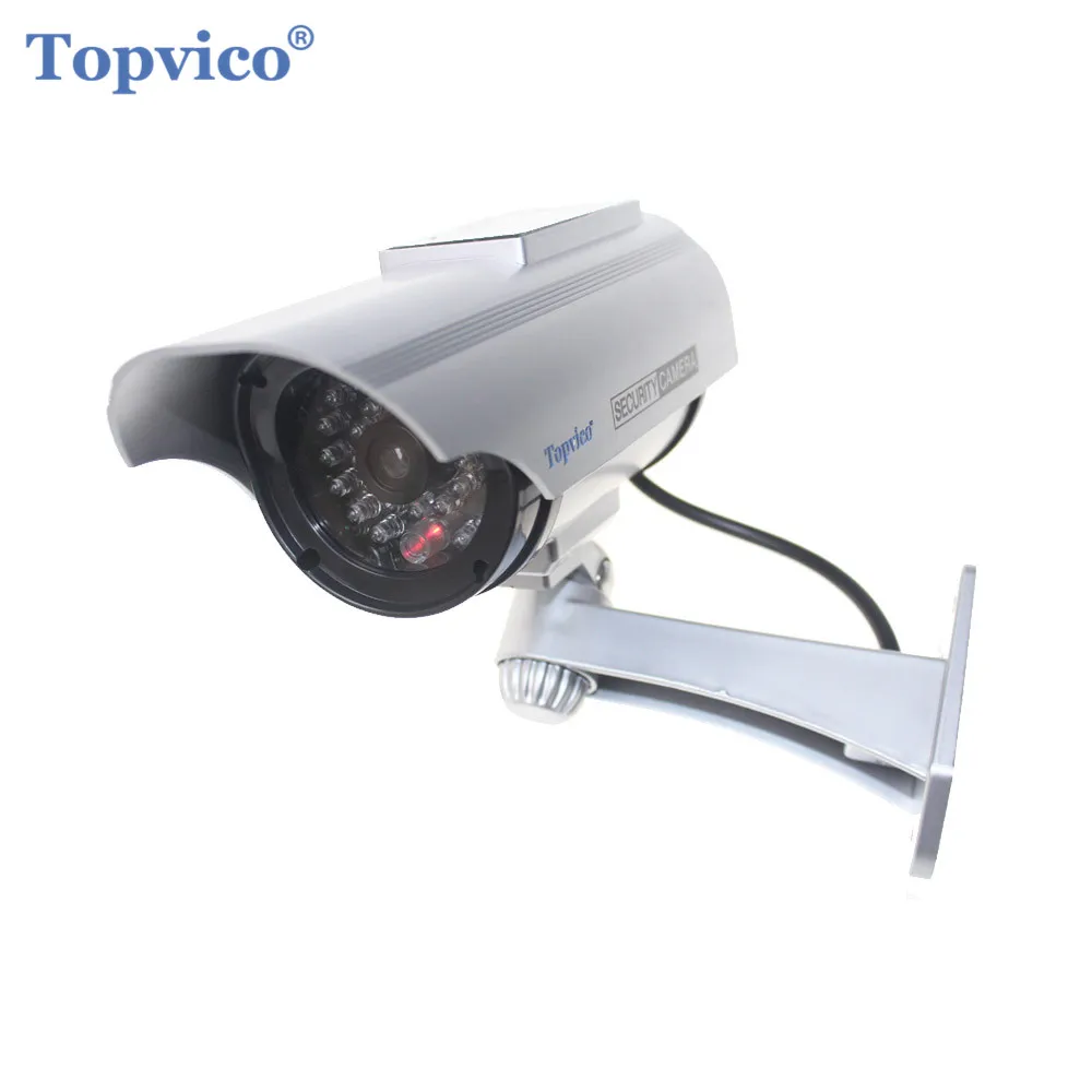 

Topvico Dummy Camera Solar + Battery Powered Blink Flicker LED Outdoor Fake Surveillance Home Security Camera Bullet CCTV Camera