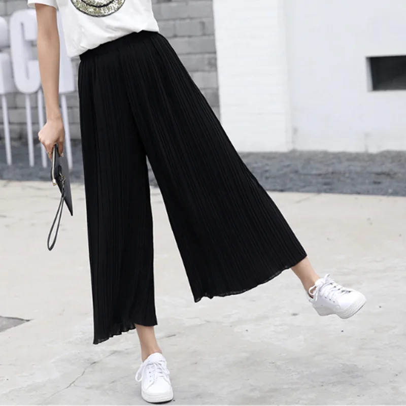 

Summer Wide Leg Pants Women High Waist Pleated Pants Loose Thin Section Wide Ankle Length Pants Women Clothes