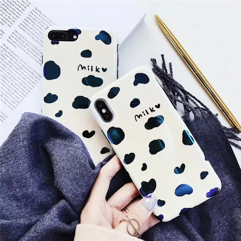 

Phone Case For iPhone6S 7 8 Plus Case Cover Soft Silicone Capa Phone Shell For iPhone7 8 X Dairy Cow Spotted Phone Case