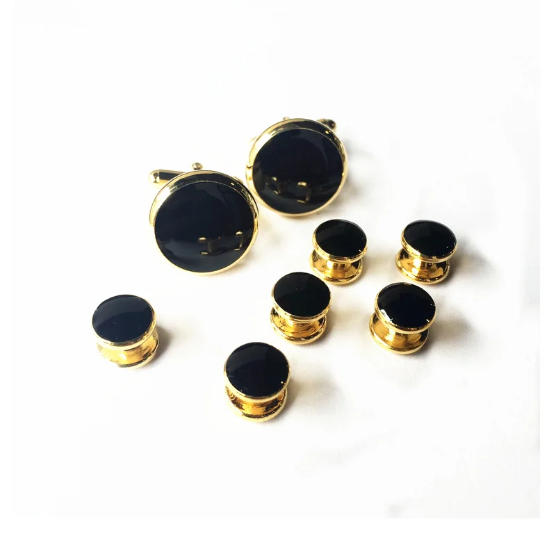 

UJOY Classic Design 4 Color Shirt Enamel Cufflinks And Tuxedo Studs Set 1 Pair Cufflinks & 6 pcs Studs Black White Blue