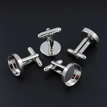 

18mm New Imitation Rhodium Plated Round Bases Deep Wall Bezel Cups Cabochon French Cufflinks Cuff Links Settings Blank Wholesale