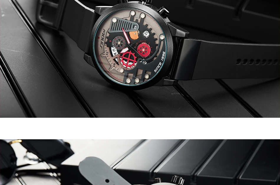 SINOBI Новые творческие для мужчин, спортивные часы, Шестерни циферблатом Для мужчин хронограф наручные часы ведущая марка эксклюзивные Relogio Masculino