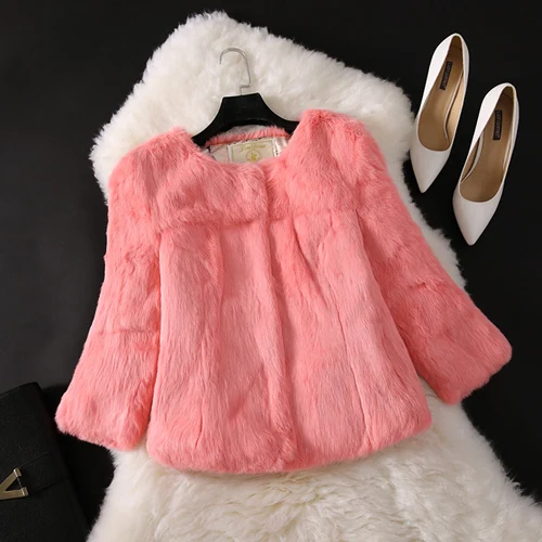 Новинка, горячая Распродажа, Женское пальто из натурального кроличьего меха, настоящая куртка из натурального кроличьего меха, повседневный жилет из натурального кроличьего меха - Цвет: pink