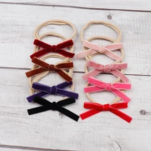 Solid Velvet Bow Baby Headbands For Girls Handmade Nylon Elastic Soft Knot Baby Turban Headband Newborn Infant Hair Accessories Solid Velvet Bow Baby Headbands For Girls Handmade Nylon Elastic Soft Knot Baby Turban Headband Newborn Infant Hair Accessories