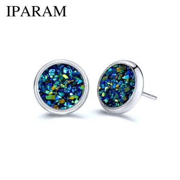 

IPARAM Simple 1Pair 8MM Stainless steel Shiny Austrian Crystal Round Brincos Ear Studs Earrings For Girls Women boucle d'oreille
