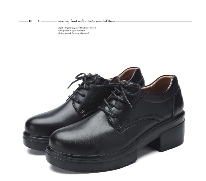 OUKAHUI/Коллекция года; сезон весна-зима; черные кожаные туфли на плоской платформе; женские повседневные туфли-оксфорды на высоком квадратном каблуке со шнуровкой