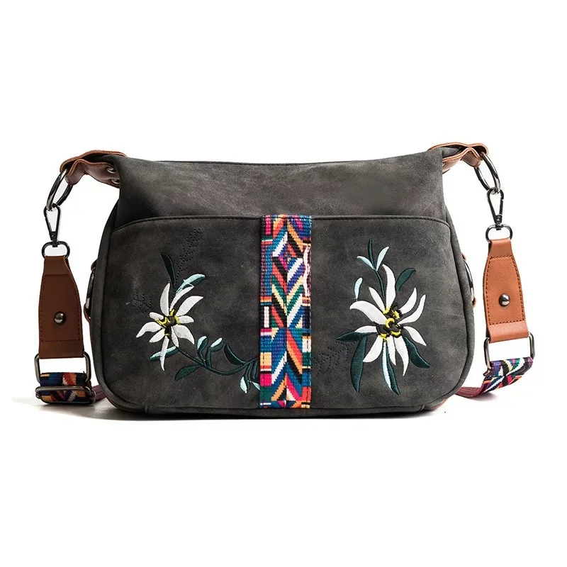 

New scrub ethnic color shoulder bags handbags women famous brands embroidered flower messenger bag