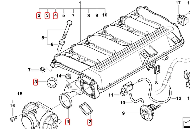 1 комплект впускного коллектора резиновое уплотнение, прокладка для BMW E46 E60 E61 E90 E91 X3 X5 E70 11612245439