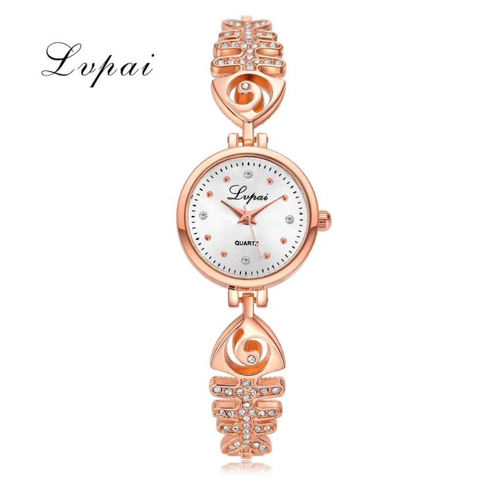 

2017 New Lvpai Fashion Fishbone Bracelet Watch Women Luxury Rose Steel Quartz Watches Crystal Analog Wrist Bangle Quartz Watch