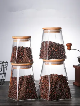 

1PC Square Glass Sealed Food Storage Box Milk Powder Grain Sealed Jar Cans Tea Candy Storage Tank with Bamboo Lid JO 1064