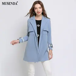 MUSENDA плюс Размеры Для женщин Элегантный Синий Длинная Верхняя одежда Тренч 2018 осень-зима женский Офисные женские туфли модное пальто