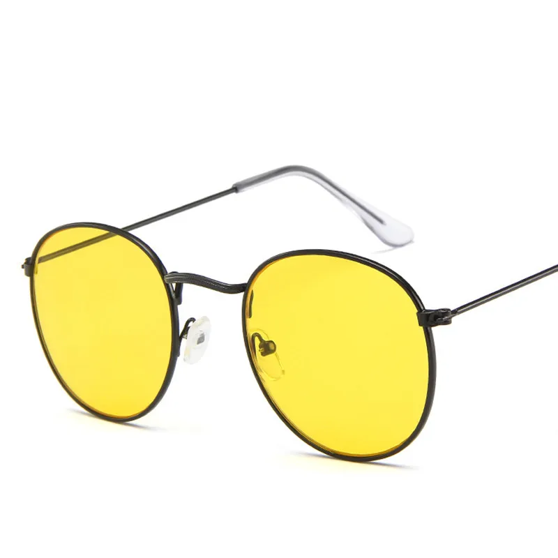 Винтажные овальные маленькие солнцезащитные очки с металлической оправой, мужские и женские брендовые дизайнерские солнцезащитные очки, женские очки Oculos De Sol - Цвет линз: Black Yellow
