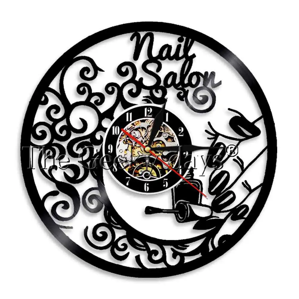 Маникюрный салон Виниловая пластинка кварцевые настенные часы для студии красоты современные настенные часы для маникюра индивидуальные часы настенные часы - Цвет: Without LED