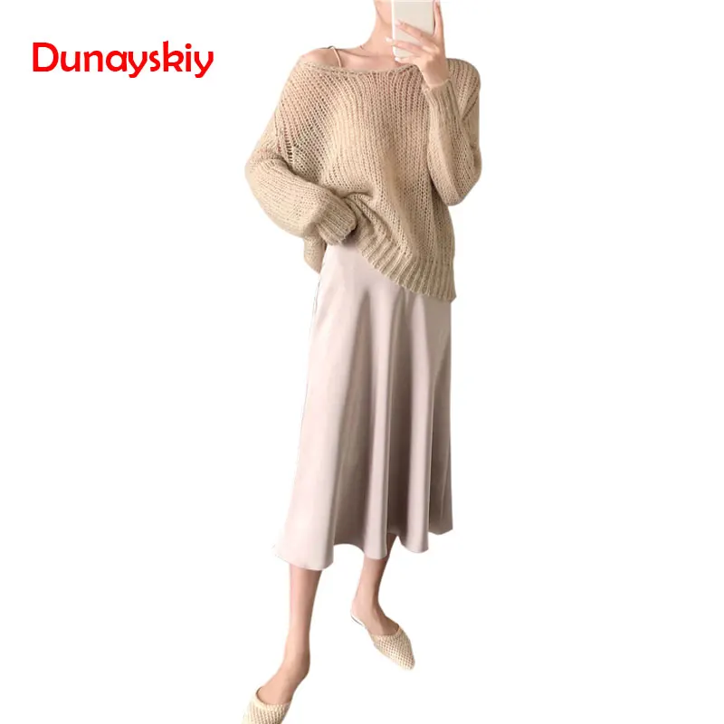 

High Waist Skirt Satin Elegant Women Pink Casual A-Line Midi Long Skirts For Women Silk Summer Skirt 2019