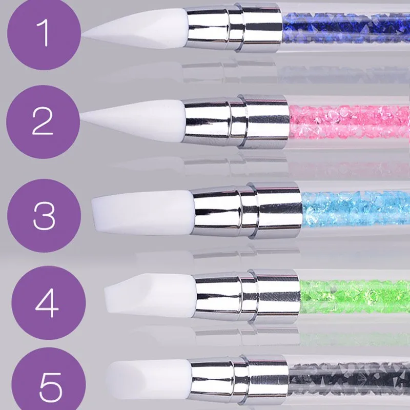 

2 Way Nail Art Sculpture Pen Brushes Soft Silicone Carving Craft Polish Rhinestone Handle Nail Art Brush Dotting Tools 2017