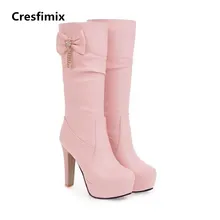 Cresfimix botas femininas mulheres moda confortável couro pu botas longas senhora bonito preto botas de salto alto calçados legal c2336