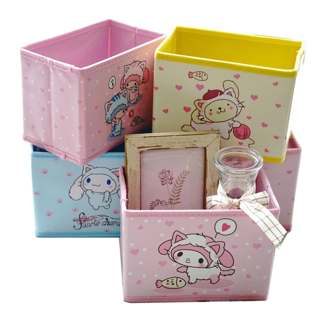 

Foldable Cartoon Cosmetic Storage Box Bedroom Jewelry Makeup Key Office Articles Organizer Dormitory Sundries Container