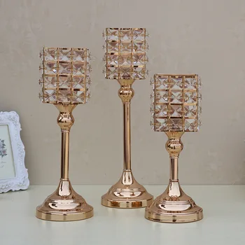

Single Candle Holder Crystals Gold Candle Stand Wedding Candelabra/ Centerpieces For Center table Decoration Candlestick