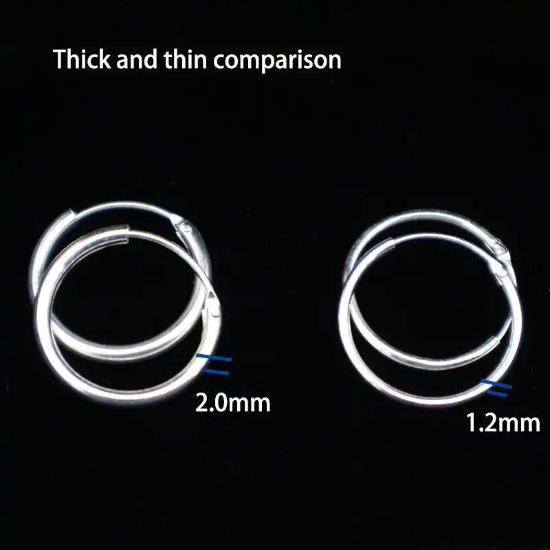 Genuine 925 Sterling Silver Hoop Earring Thin Plain 1.2mm x 12mm 16mm 20mm 35mm