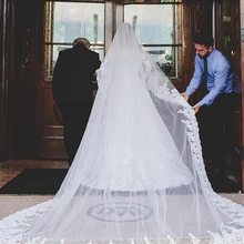 Высокое качество длинные 1 слой белый слоновая кость Тюль Кружева Свадебные вуали с каймой 3 м Свадебные аксессуары