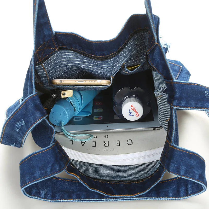 Новая модная женская джинсовая сумка на плечо, сумка в ковбойском стиле, женская сумка для покупок, женские рваные джинсы, дизайнерская школьная сумка для книг, повседневная сумка