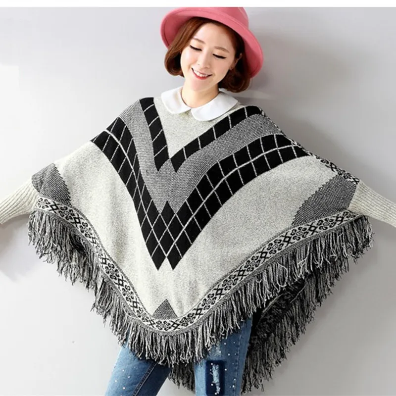 

Free shipping New Fashion 2022 Autumn Winter Women Oversized Wool Pullovers Sweaters Bat Sleeve Shawl Cape Coat Sweater