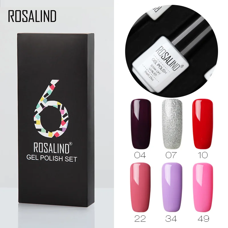 ROSALIND 6 шт./лот Гель лак 7 мл УФ гель для ногтей маникюрный набор отмачиваемый