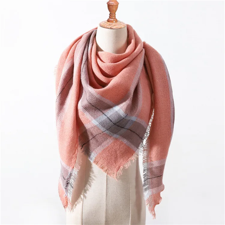 Модный зимний теплый клетчатый треугольный кашемировый шарф для женщин, Полосатое одеяло, Вязаная Шаль и обертывания, Пашмина, женский шарф - Цвет: 41