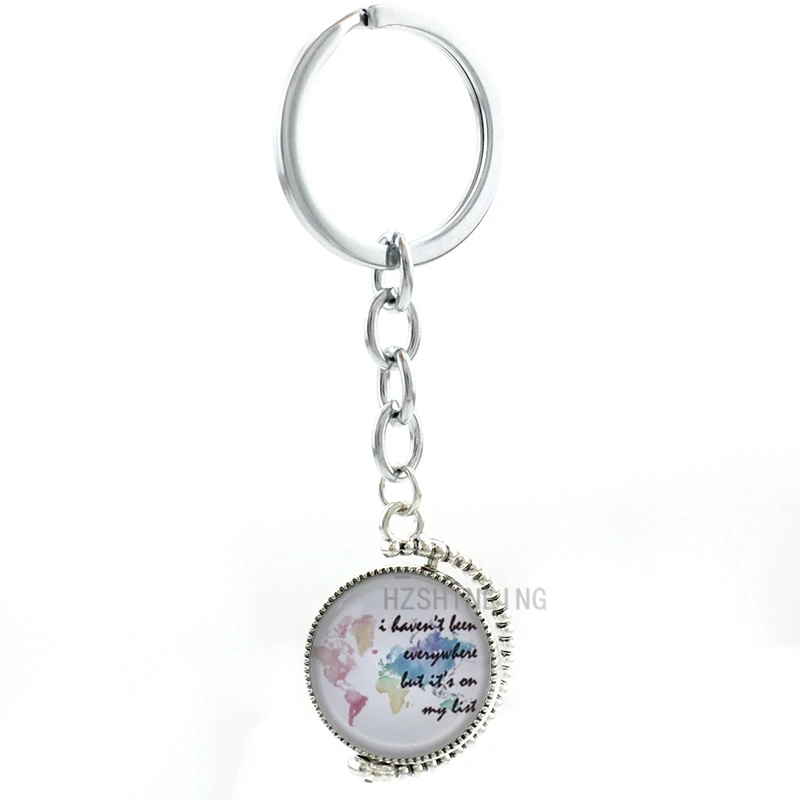 

Love Travel World Map keychain 'I Haven't Been Everywhere But It's On My List' travelers key chain ring holder jewelry gift MP06