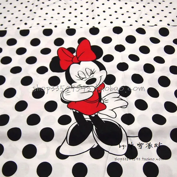 

73X130cm Located Minnie Mouse Black Polka Dot White Cotton Fabric for Baby Girl Clothes Bedding Set Hometextile DIY-AFCK596