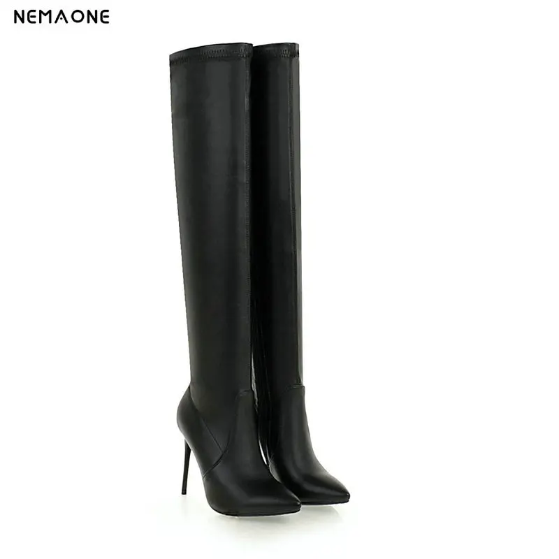 

NEMAONE Women Thigh High Boots white Black Autumn winter boots Mujer Sexy Over The Knee Boots Ladies Long Boots for Women
