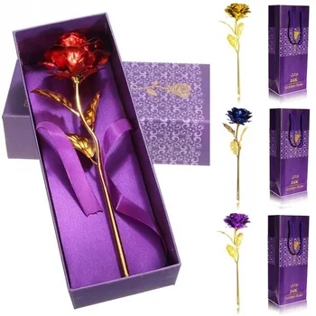 

New 24K Golden Rose Flower Valentine's Day Gift Women Gift With Box Artificial Flowers Gold Foil Paper Rose Festival Decoration