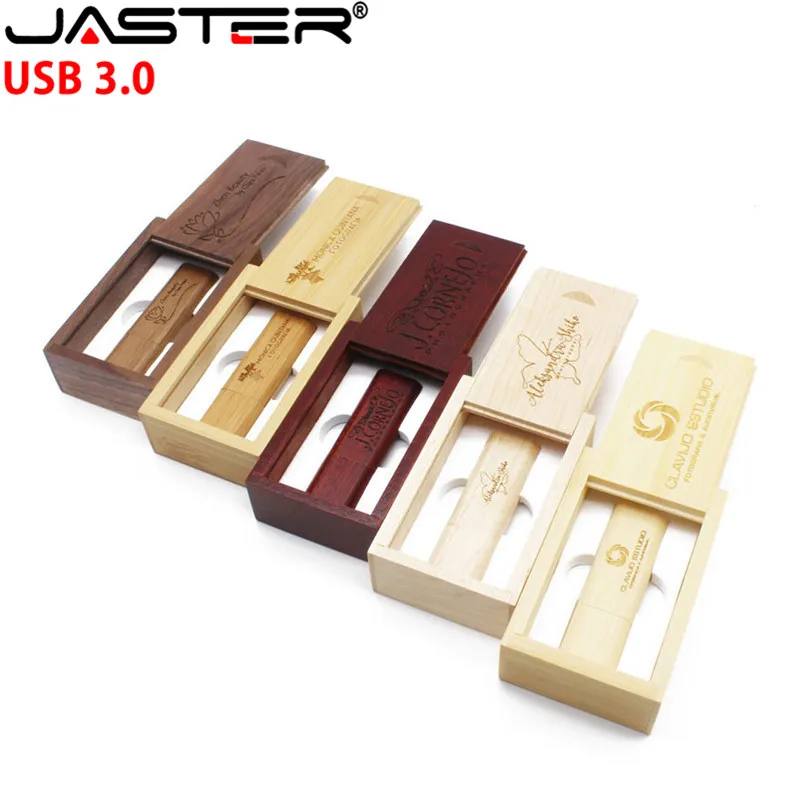 JASTER USB 3,0(10 шт. бесплатный логотип) деревянный клен usb с коробкой usb флэш-накопитель карта памяти, Флеш накопитель pendrive 8GB 16GB 32GB подарок