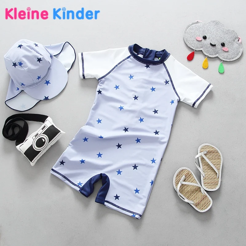 

Baby Boys Swimsuit Bathing Suits UV UPF50+ Stars Pattern Short Sleeved Beach One Piece Swimwear for Kids Child Boy Swimming Suit