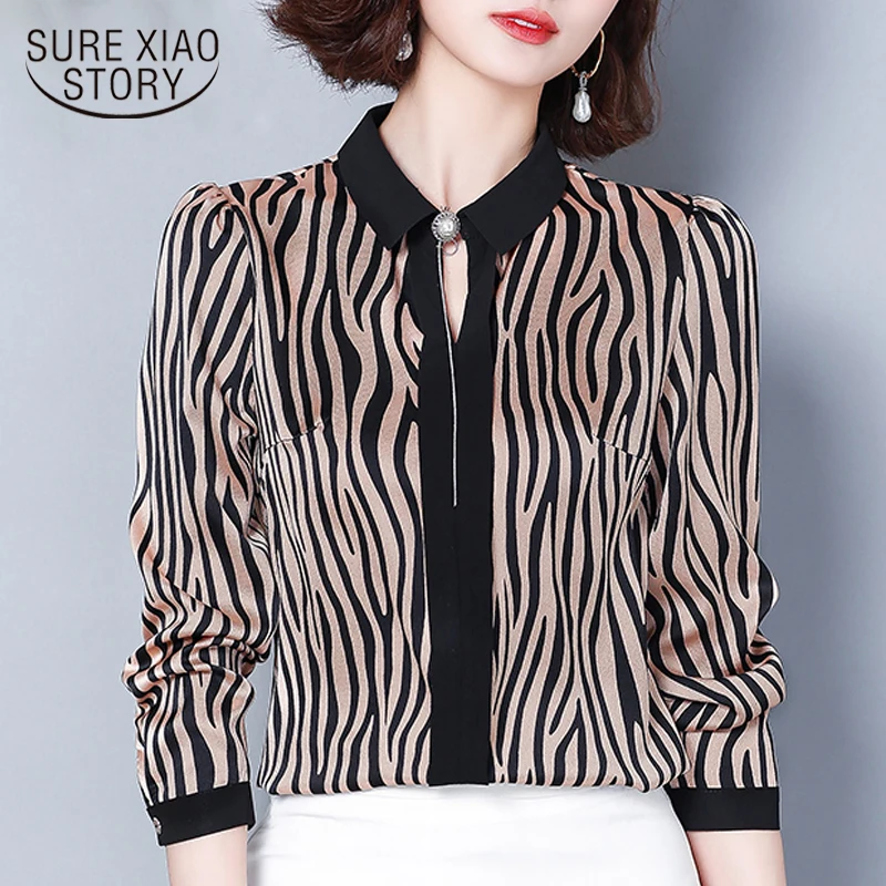 

long sleeve women shirts fashion women blouse 2019 plus size 3XL 4XL women office blouse striped chiffon blouse shirt 2321 50