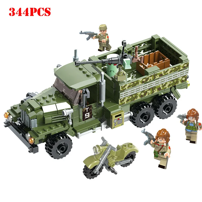 Military Series Ural Military Truck Weapon Building Blocks Compatible Legoing Vehicles Soldier Figures Bricks Toys For Children