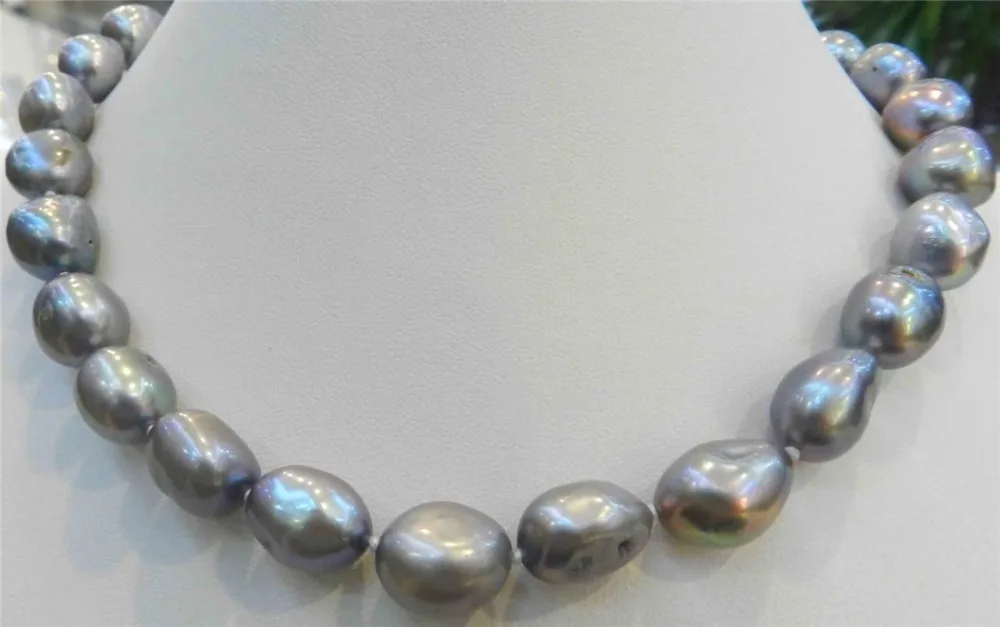 

Free shipping hot sale Women Bridal Wedding Jewelry >>10-12MM SILVER GRAY Freshwater Baroque PEARL NECKLACE 17" LL007