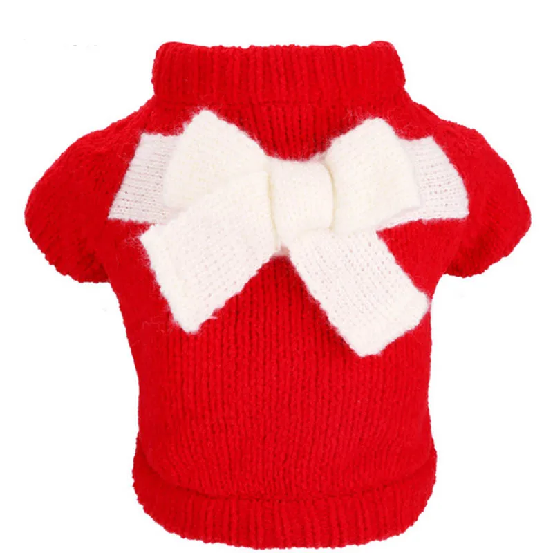 Тедди Одежда с принтом в виде собак свитер с бантом высокого качества теплый свитер собаки трикотаж одежда для собак осенние и зимние мягкие удобные свитер для собаки - Цвет: red